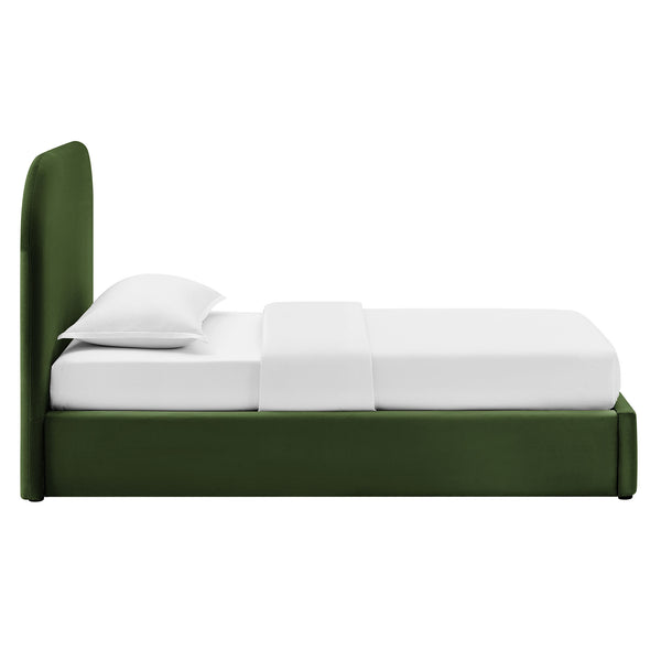 Modway Furniture Keynote Modway Performance Velvet Twin Storage Bed with Curved Upholstered Frame Green MOD-7351-MOG