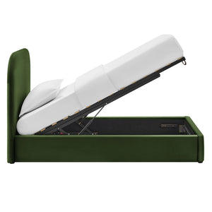 Modway Furniture Keynote Modway Performance Velvet Twin Storage Bed with Curved Upholstered Frame Green MOD-7351-MOG