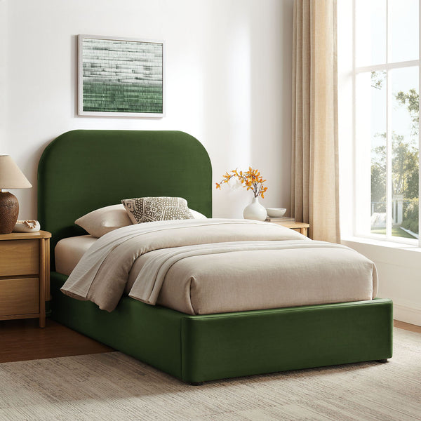 Modway Furniture Keynote Modway Performance Velvet Twin Storage Bed with Curved Upholstered Frame Green MOD-7351-MOG