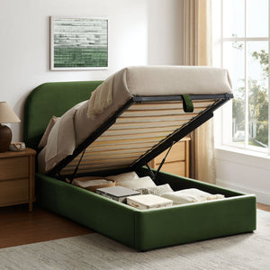 Modway Furniture Keynote Modway Performance Velvet Twin Storage Bed with Curved Upholstered Frame Green MOD-7351-MOG