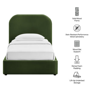 Modway Furniture Keynote Modway Performance Velvet Twin Storage Bed with Curved Upholstered Frame Green MOD-7351-MOG