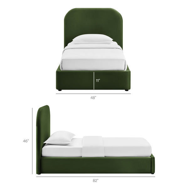 Modway Furniture Keynote Modway Performance Velvet Twin Storage Bed with Curved Upholstered Frame Green MOD-7351-MOG