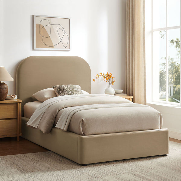 Modway Furniture Keynote Modway Performance Velvet Twin Storage Bed with Curved Upholstered Frame Brown - TAU MOD-7351-TAU