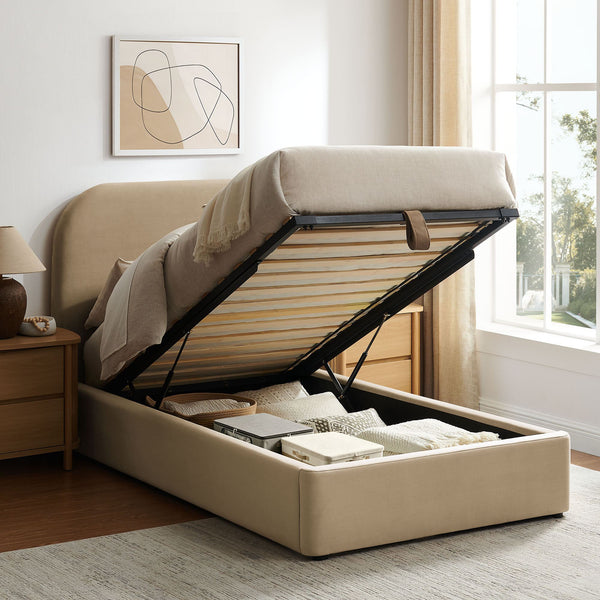 Modway Furniture Keynote Modway Performance Velvet Twin Storage Bed with Curved Upholstered Frame Brown - TAU MOD-7351-TAU