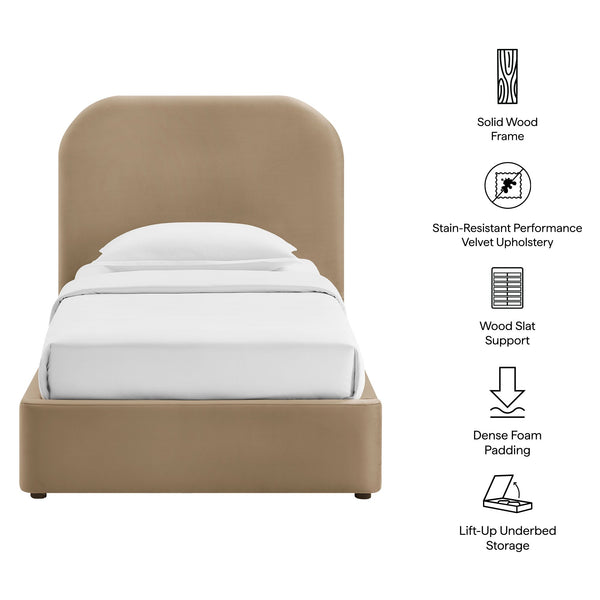 Modway Furniture Keynote Modway Performance Velvet Twin Storage Bed with Curved Upholstered Frame Brown - TAU MOD-7351-TAU