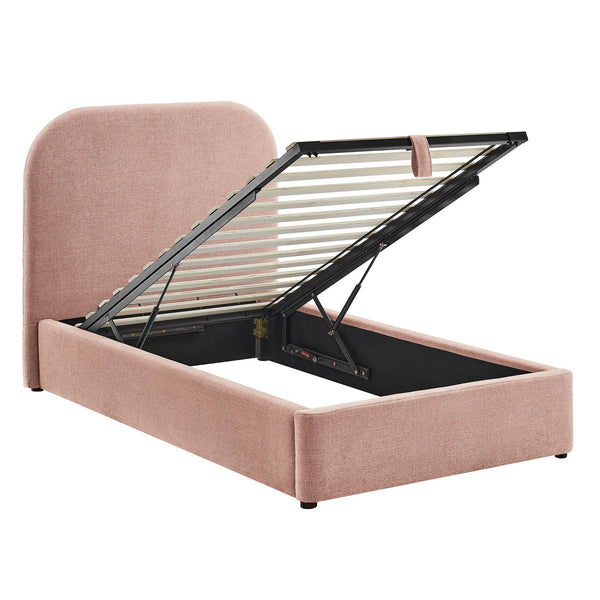Modway Furniture Keynote Twin Upholstered Storage Bed with Curved Headboard and Gas Lift Platform Blush MOD-7352-BLS
