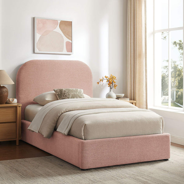 Modway Furniture Keynote Twin Upholstered Storage Bed with Curved Headboard and Gas Lift Platform Blush MOD-7352-BLS