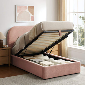 Modway Furniture Keynote Twin Upholstered Storage Bed with Curved Headboard and Gas Lift Platform Blush MOD-7352-BLS