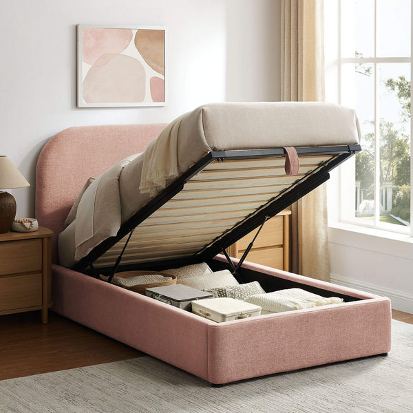 Modway Furniture Keynote Twin Upholstered Storage Bed with Curved Headboard and Gas Lift Platform Blush MOD-7352-BLS