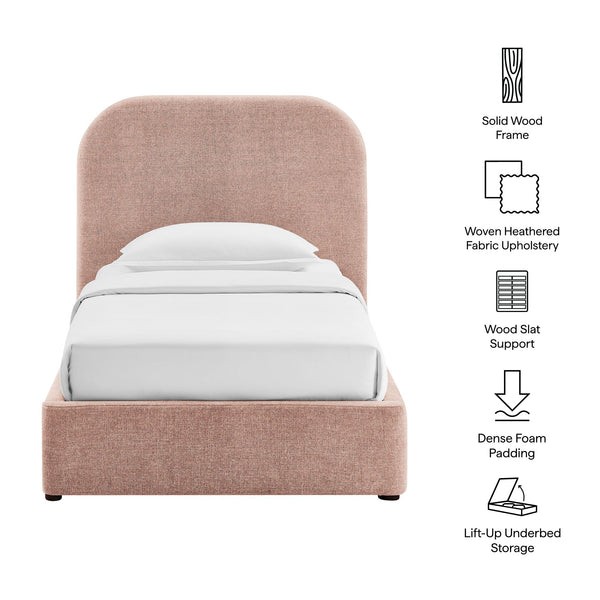 Modway Furniture Keynote Twin Upholstered Storage Bed with Curved Headboard and Gas Lift Platform Blush MOD-7352-BLS