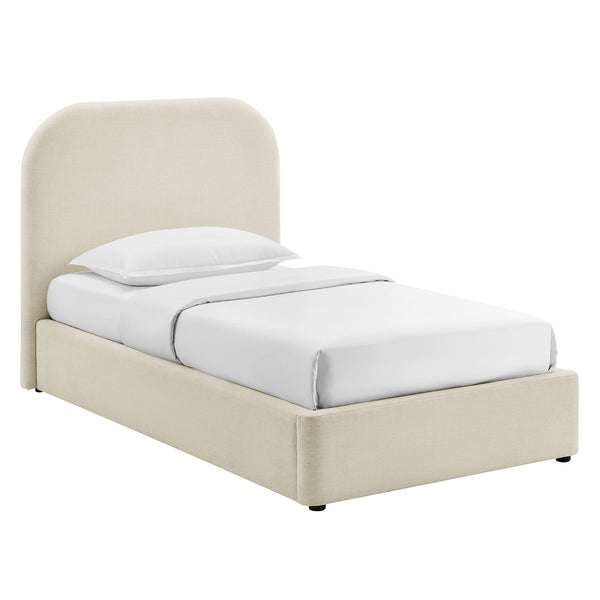 Modway Furniture Keynote Twin Upholstered Storage Bed with Curved Headboard and Gas Lift Platform White MOD-7352-ECR