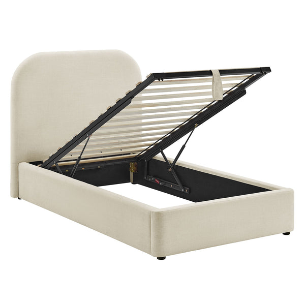 Modway Furniture Keynote Twin Upholstered Storage Bed with Curved Headboard and Gas Lift Platform White MOD-7352-ECR