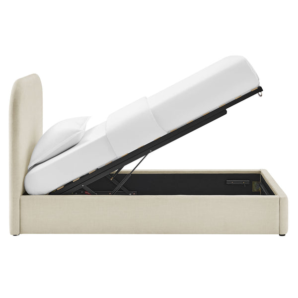 Modway Furniture Keynote Twin Upholstered Storage Bed with Curved Headboard and Gas Lift Platform White MOD-7352-ECR