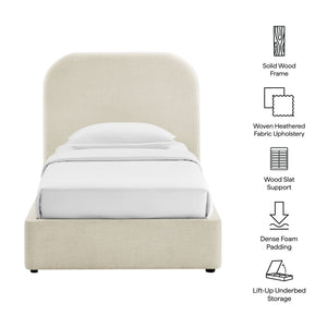 Modway Furniture Keynote Twin Upholstered Storage Bed with Curved Headboard and Gas Lift Platform White MOD-7352-ECR