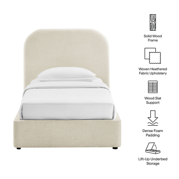 Modway Furniture Keynote Twin Upholstered Storage Bed with Curved Headboard and Gas Lift Platform White MOD-7352-ECR