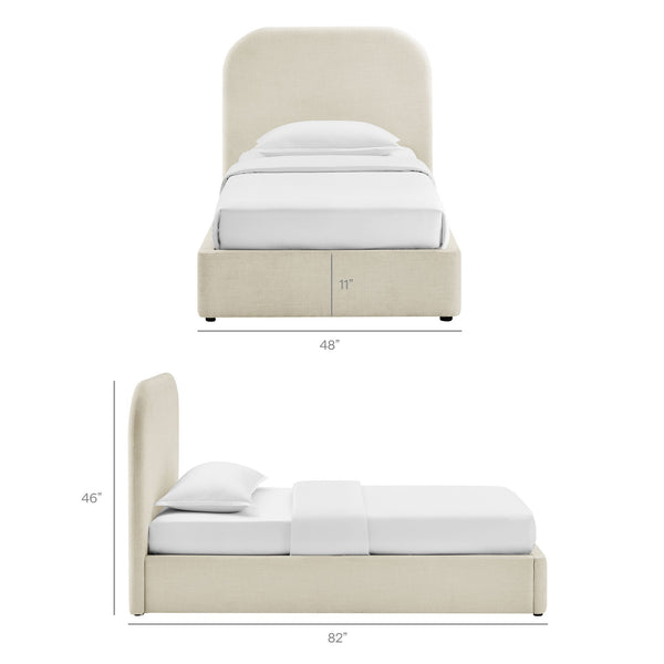 Modway Furniture Keynote Twin Upholstered Storage Bed with Curved Headboard and Gas Lift Platform White MOD-7352-ECR