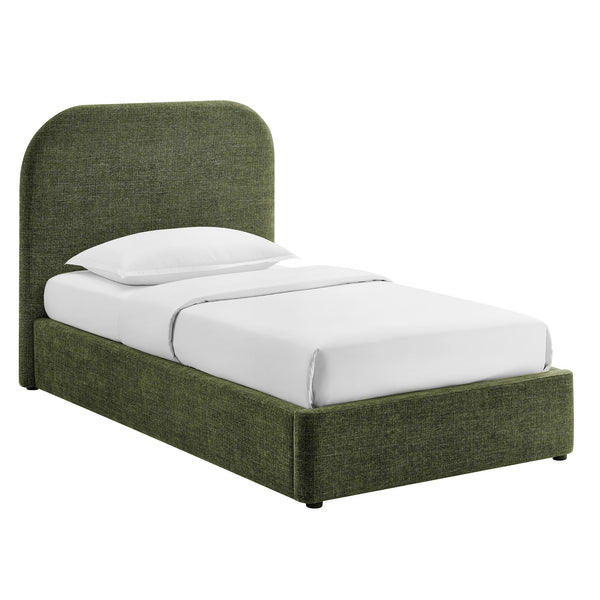 Modway Furniture Keynote Twin Upholstered Storage Bed with Curved Headboard and Gas Lift Platform Green MOD-7352-FOL
