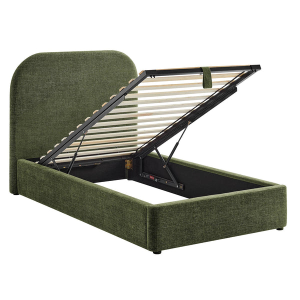 Modway Furniture Keynote Twin Upholstered Storage Bed with Curved Headboard and Gas Lift Platform Green MOD-7352-FOL