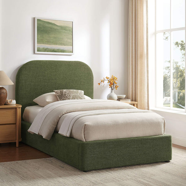 Modway Furniture Keynote Twin Upholstered Storage Bed with Curved Headboard and Gas Lift Platform Green MOD-7352-FOL