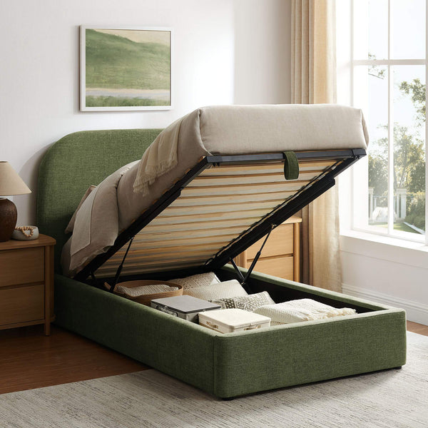 Modway Furniture Keynote Twin Upholstered Storage Bed with Curved Headboard and Gas Lift Platform Green MOD-7352-FOL