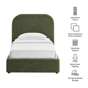 Modway Furniture Keynote Twin Upholstered Storage Bed with Curved Headboard and Gas Lift Platform Green MOD-7352-FOL