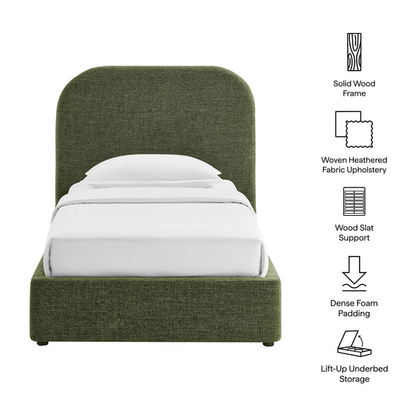 Modway Furniture Keynote Twin Upholstered Storage Bed with Curved Headboard and Gas Lift Platform Green MOD-7352-FOL