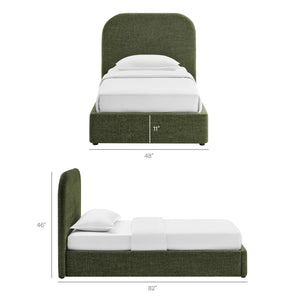 Modway Furniture Keynote Twin Upholstered Storage Bed with Curved Headboard and Gas Lift Platform Green MOD-7352-FOL