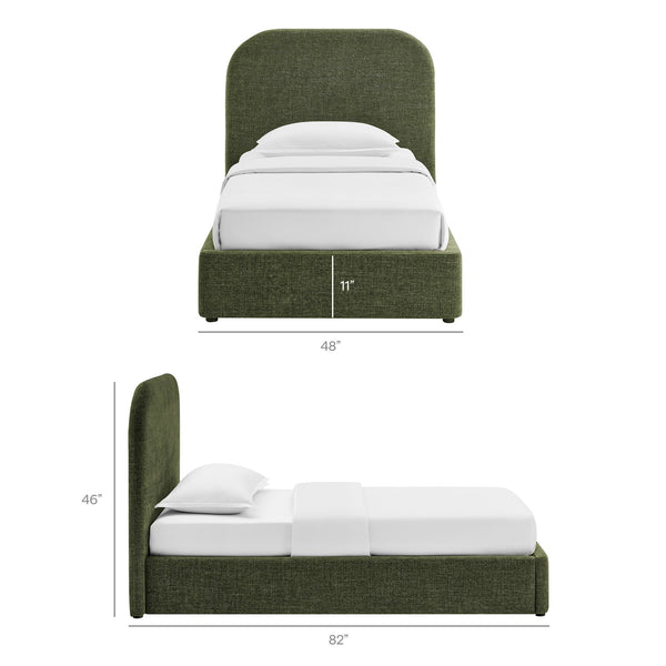 Modway Furniture Keynote Twin Upholstered Storage Bed with Curved Headboard and Gas Lift Platform Green MOD-7352-FOL