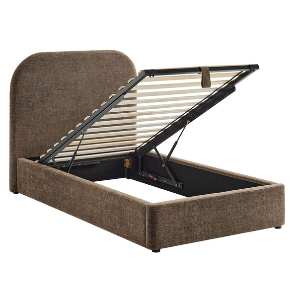 Modway Furniture Keynote Twin Upholstered Storage Bed with Curved Headboard and Gas Lift Platform Mocha MOD-7352-MOC
