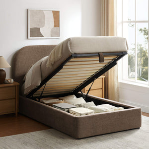 Modway Furniture Keynote Twin Upholstered Storage Bed with Curved Headboard and Gas Lift Platform Mocha MOD-7352-MOC