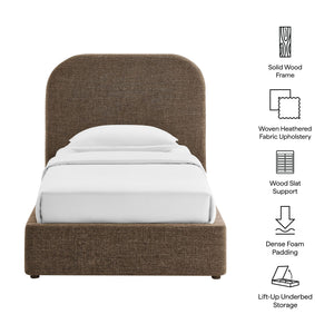 Modway Furniture Keynote Twin Upholstered Storage Bed with Curved Headboard and Gas Lift Platform Mocha MOD-7352-MOC