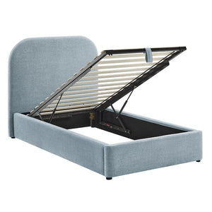 Modway Furniture Keynote Twin Upholstered Storage Bed with Curved Headboard and Gas Lift Platform Blue MOD-7352-SKY