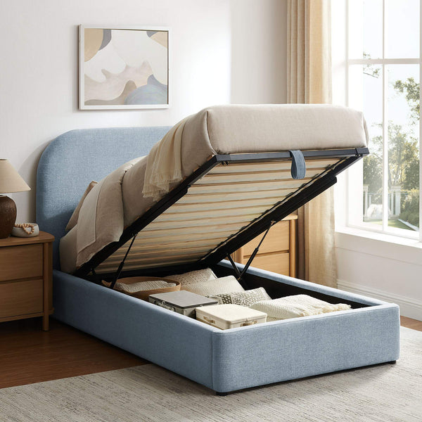 Modway Furniture Keynote Twin Upholstered Storage Bed with Curved Headboard and Gas Lift Platform Blue MOD-7352-SKY