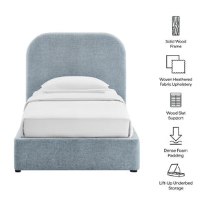 Modway Furniture Keynote Twin Upholstered Storage Bed with Curved Headboard and Gas Lift Platform Blue MOD-7352-SKY