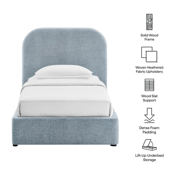 Modway Furniture Keynote Twin Upholstered Storage Bed with Curved Headboard and Gas Lift Platform Blue MOD-7352-SKY