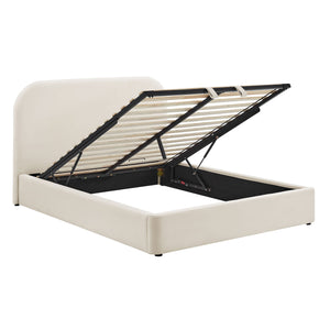 Modway Furniture Keynote Full Velvet Upholstered Storage Platform Bed with Curved Cloud Headboard White MOD-7353-ALA