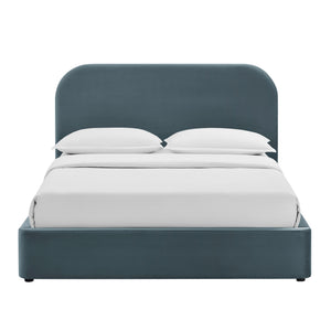 Modway Furniture Keynote Full Velvet Upholstered Storage Platform Bed with Curved Cloud Headboard Blue MOD-7353-CAB