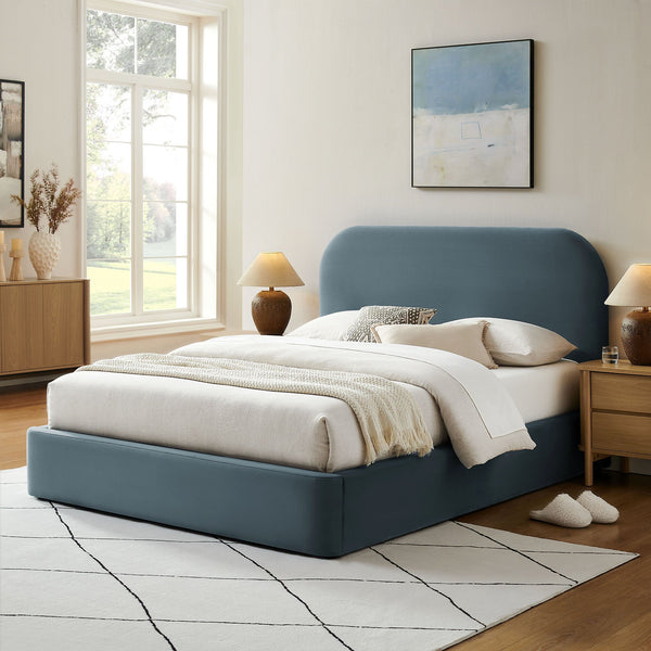Modway Furniture Keynote Full Velvet Upholstered Storage Platform Bed with Curved Cloud Headboard Blue MOD-7353-CAB