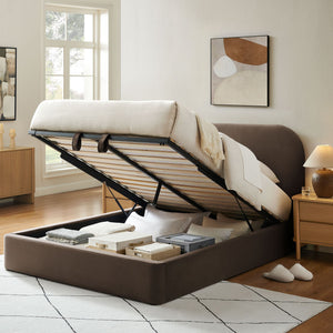 Modway Furniture Keynote Full Velvet Upholstered Storage Platform Bed with Curved Cloud Headboard Brown - A MOD-7353-CHB