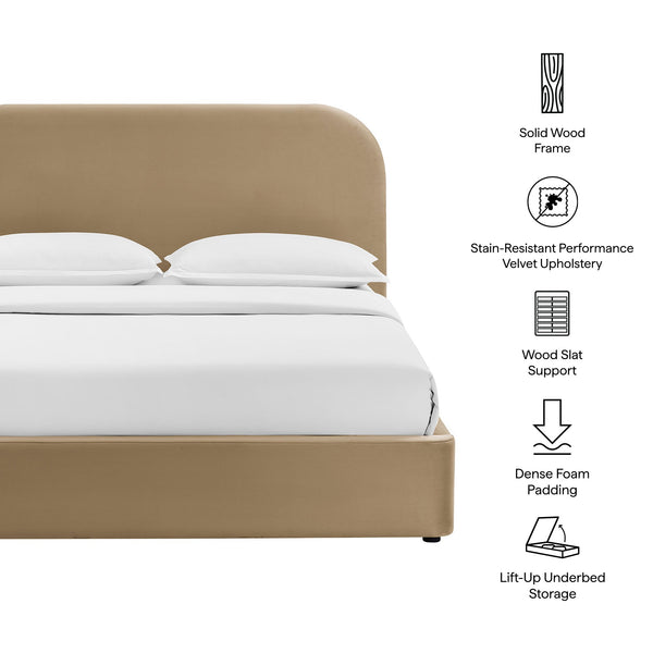 Modway Furniture Keynote Full Velvet Upholstered Storage Platform Bed with Curved Cloud Headboard Brown - B MOD-7353-TAU