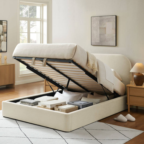 Modway Furniture Keynote Upholstered Storage Full Bed with Curved Headboard and Cloud Frame Silhouette White MOD-7354-ECR