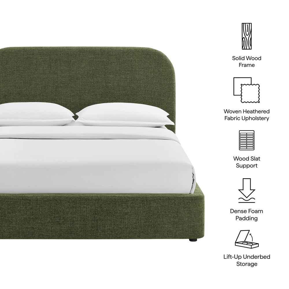 Modway Furniture Keynote Upholstered Storage Full Bed with Curved Headboard and Cloud Frame Silhouette Green MOD-7354-FOL
