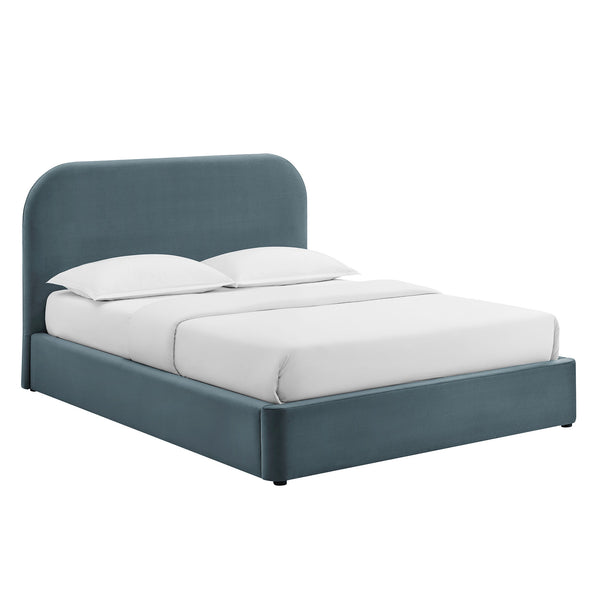 Modway Furniture Keynote Queen Velvet Storage Bed with Curved Headboard and Gas Lift Platform Blue MOD-7355-CAB