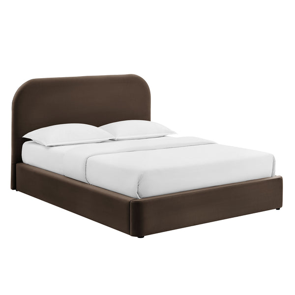 Modway Furniture Keynote Queen Velvet Storage Bed with Curved Headboard and Gas Lift Platform Brown - CHB MOD-7355-CHB