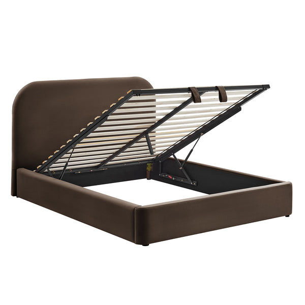 Modway Furniture Keynote Queen Velvet Storage Bed with Curved Headboard and Gas Lift Platform Brown - CHB MOD-7355-CHB