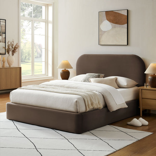 Modway Furniture Keynote Queen Velvet Storage Bed with Curved Headboard and Gas Lift Platform Brown - CHB MOD-7355-CHB