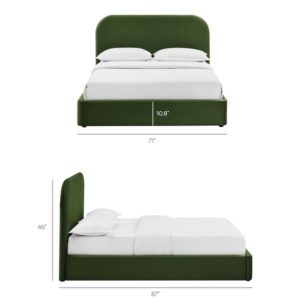 Modway Furniture Keynote Queen Velvet Storage Bed with Curved Headboard and Gas Lift Platform Green MOD-7355-MOG
