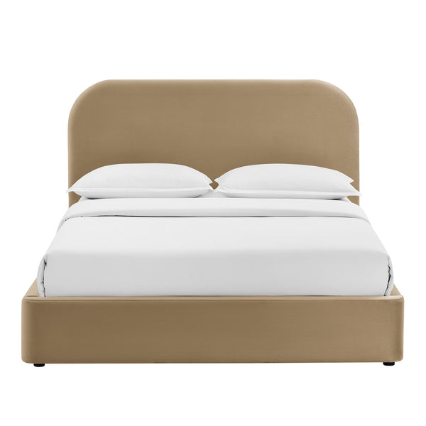 Modway Furniture Keynote Queen Velvet Storage Bed with Curved Headboard and Gas Lift Platform Brown - TAU MOD-7355-TAU