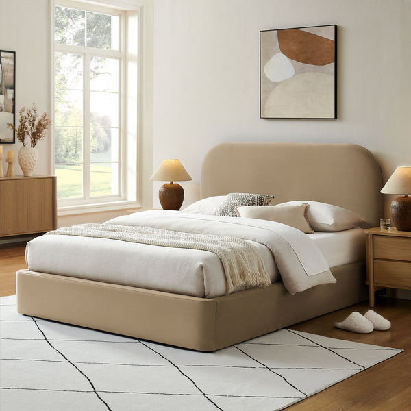 Modway Furniture Keynote Queen Velvet Storage Bed with Curved Headboard and Gas Lift Platform Brown - TAU MOD-7355-TAU