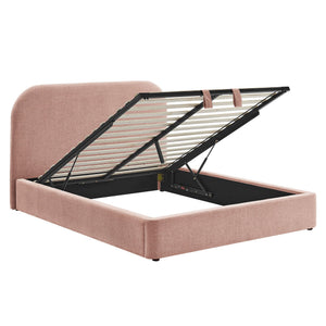 Modway Furniture Keynote Queen Storage Platform Bed with Curved Headboard and Heathered Fabric Upholstery Brown - BLS MOD-7356-BLS